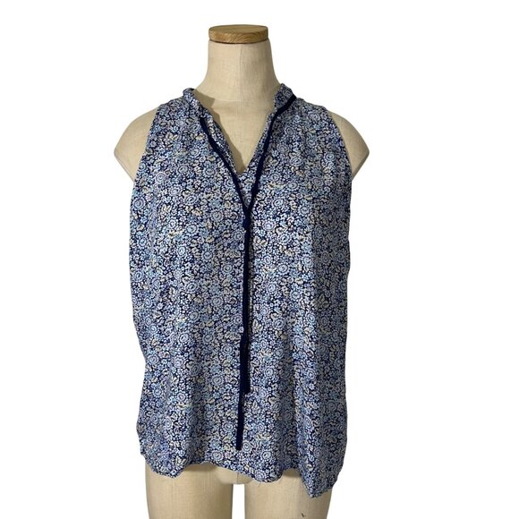 Antibes Blanc women's blouse women's M blue floral print sleeveless - Picture 9 of 9